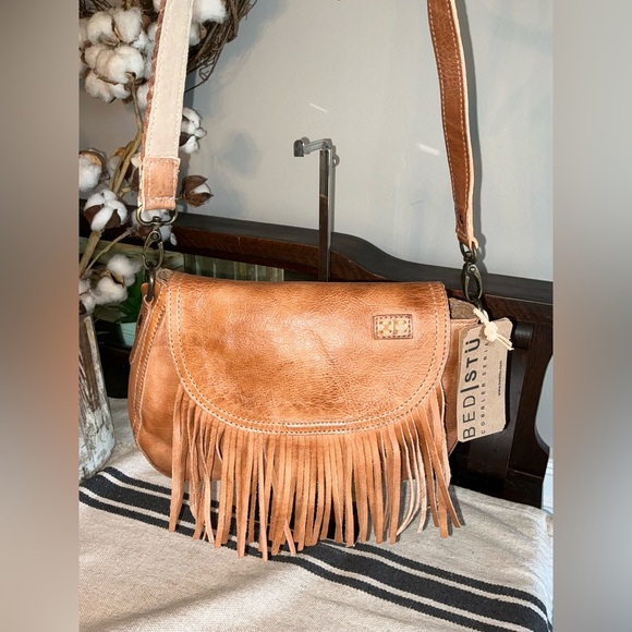 NWT Bed Stu Leather Eastend Fringe Crossbody Bag Clutch Tan Dip Dyed Retail $165 - Picture 4 of 14
